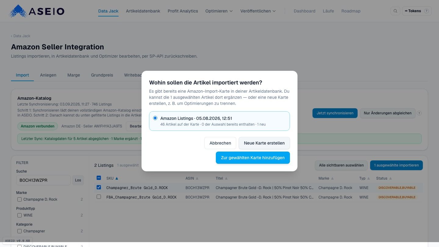 Screenshot: Bestehende Karte ergänzen oder neue Karte anlegen