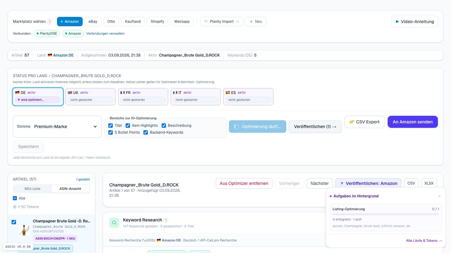 Screenshot: Optimiertes Listing + Score der Listing-Analyse