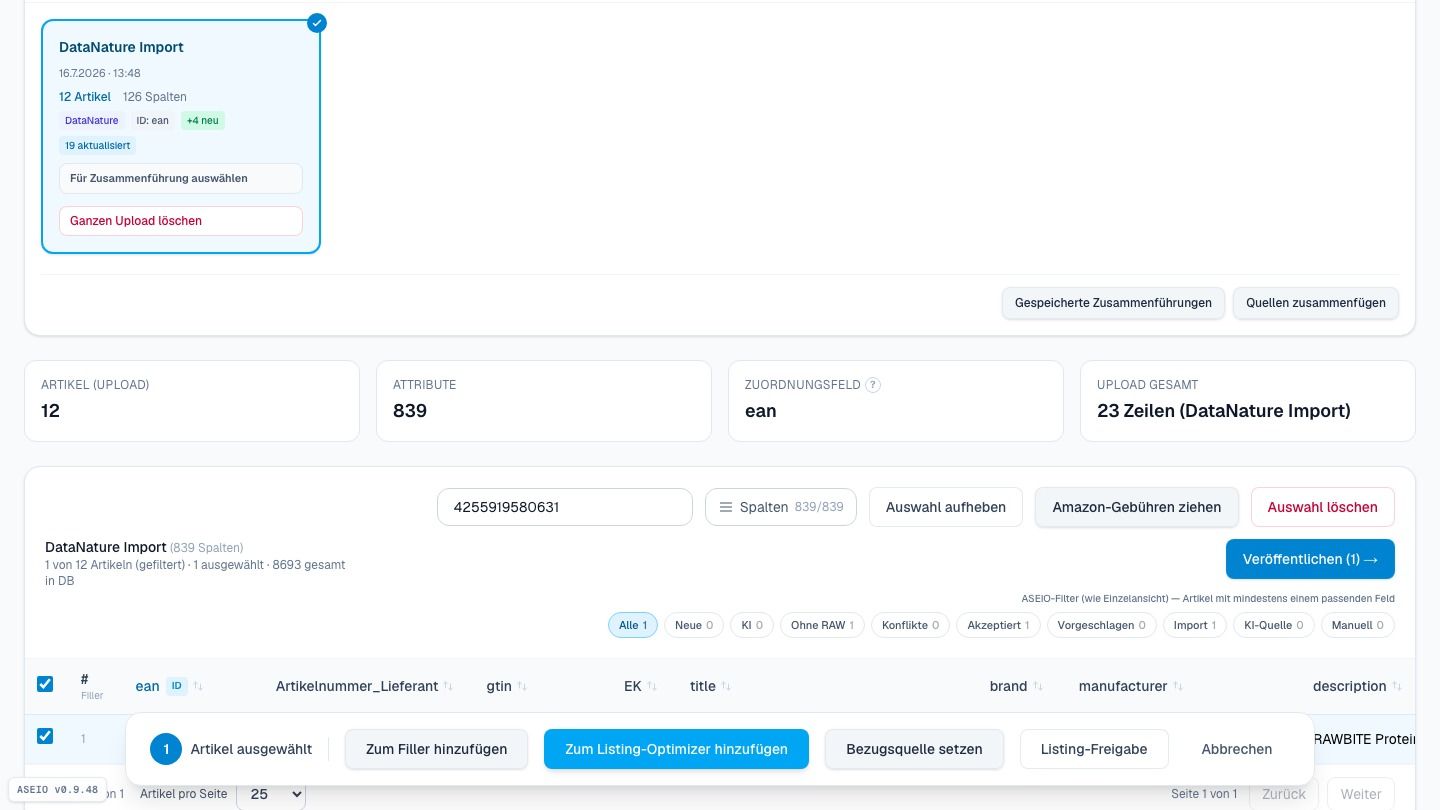 Screenshot: Auswahl → Aktionsleiste → Filler oder Optimizer