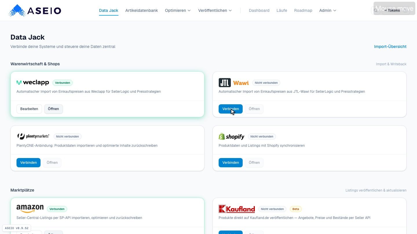 Screenshot: Kacheln mit Status: „Verbunden“ = einsatzbereit