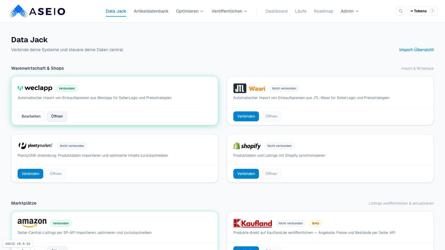 Screenshot: Oben: Warenwirtschaft & Shops — deine führenden Systeme