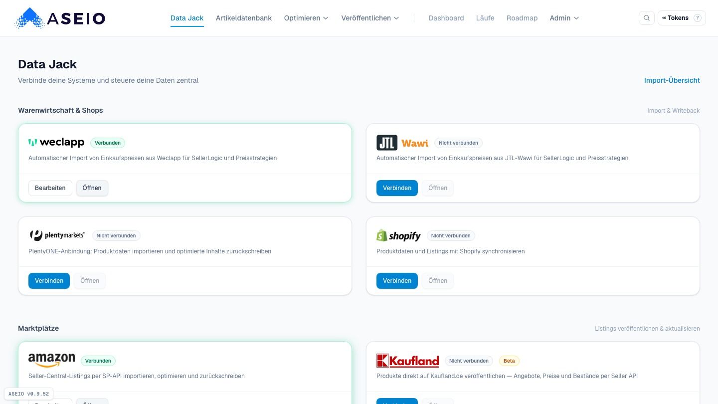 Screenshot: Marktplätze: importieren, optimieren, veröffentlichen