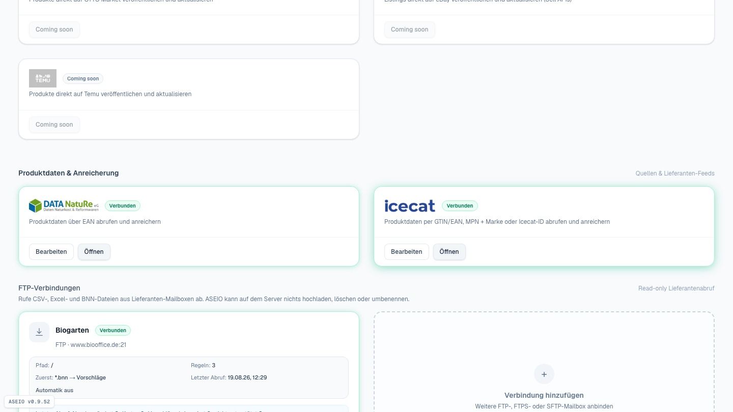Screenshot: Produktdatenquellen: DataNature & Icecat