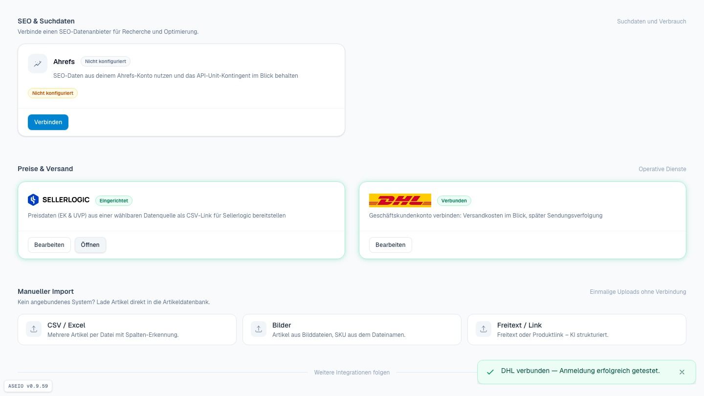 Screenshot: „Verbinden“ — Anmeldung wird getestet und gespeichert