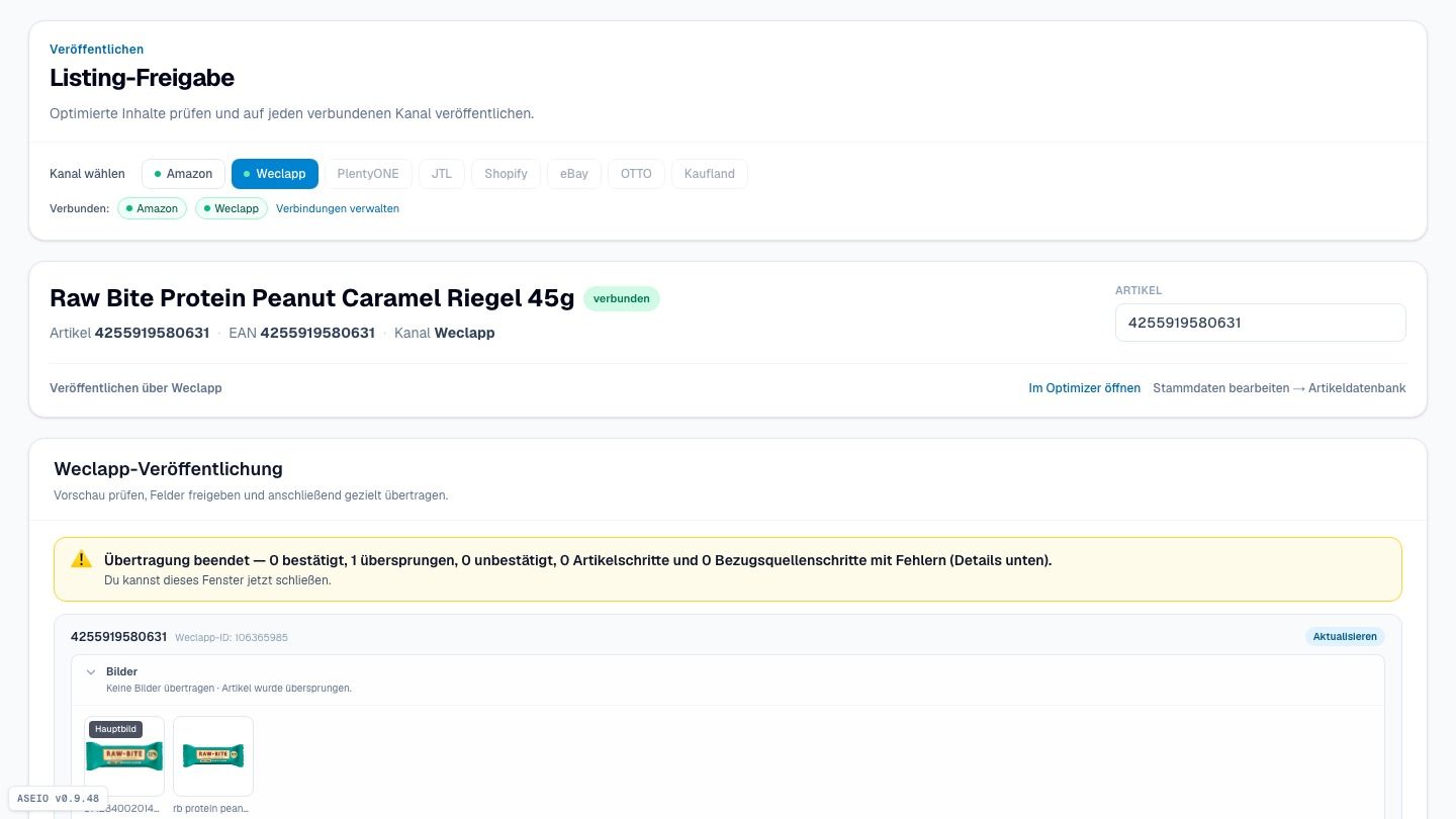 Screenshot: Bestätigt per Readback — bereit für weitere Kanäle