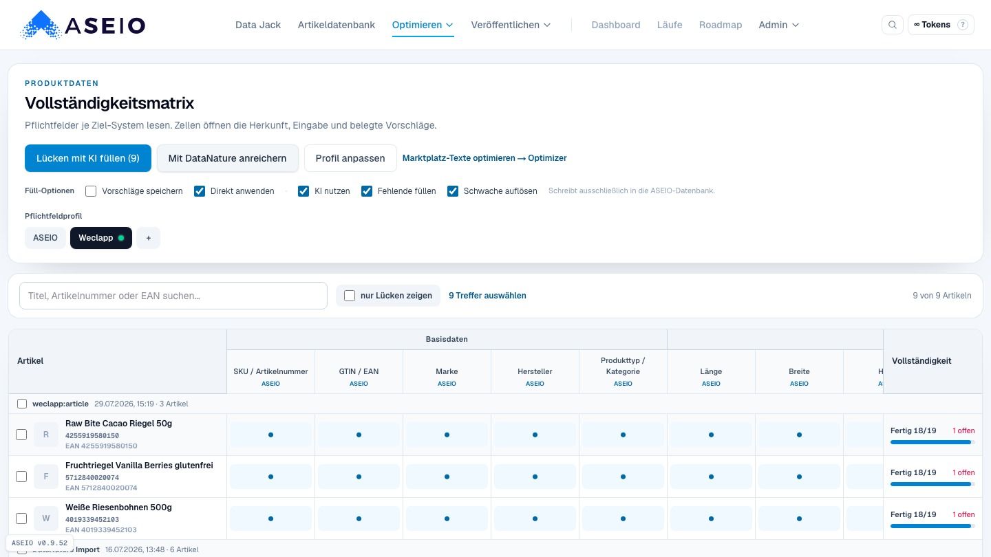 Screenshot: Pflichtfeldprofil: je Ziel-System neu bewertet