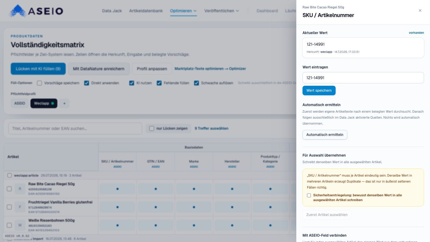 Screenshot: Zelle öffnen: Wert, Herkunft, Eingabe, Vorschläge